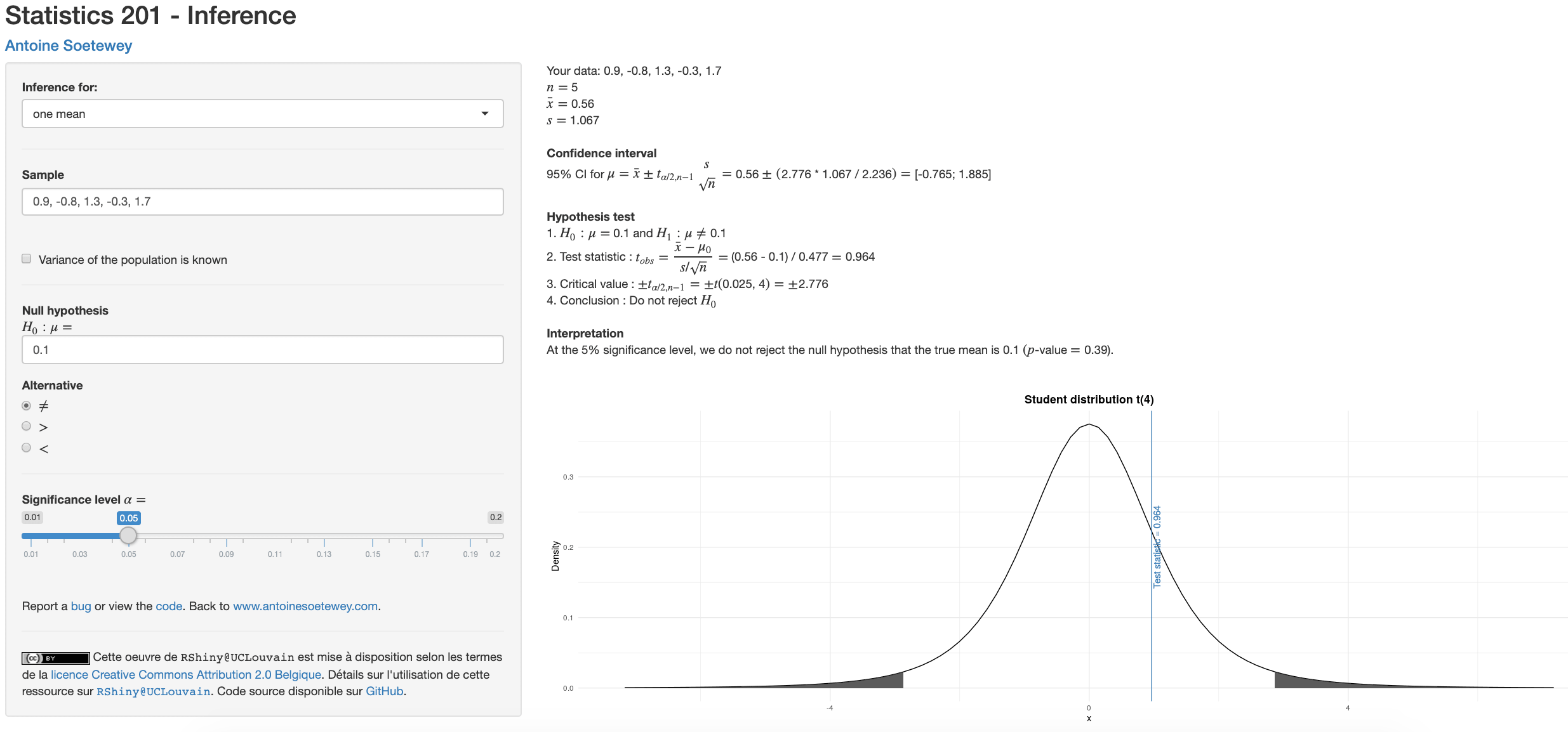 hypothesis testing app